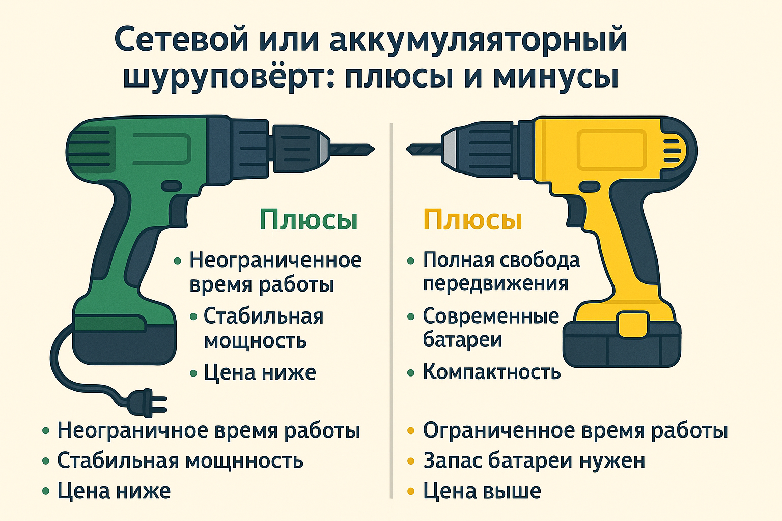 Сетевой или аккумуляторный шуруповёрт